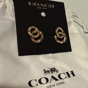 NWT! Coach interlocked earrings with a sparkling pavé crystals + gift wrap!